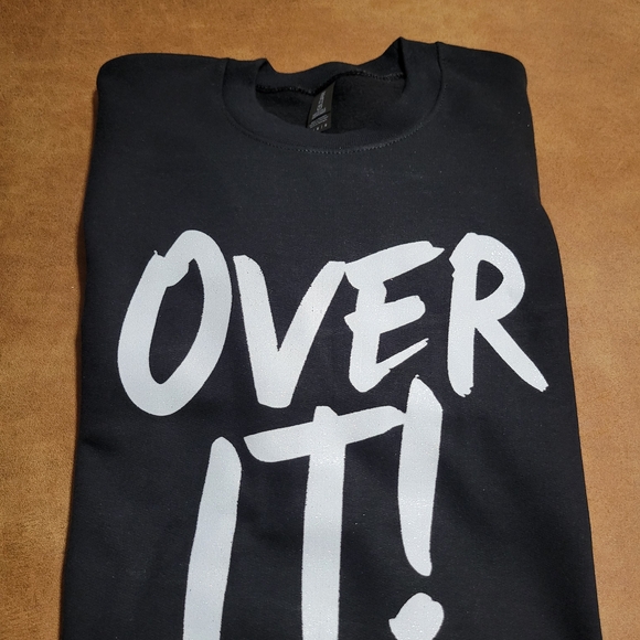 Black 'Over It!' Beautiful Glitter Print! Sweatshirt Size Medium - Picture 3 of 4